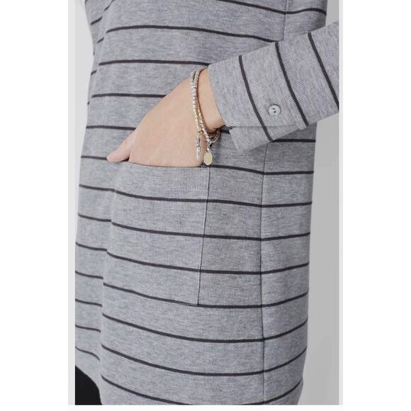 J.Jill Top Womens Small Grey Striped Textured Patch Pocket Knit Tunic Cotton - Picture 4 of 11